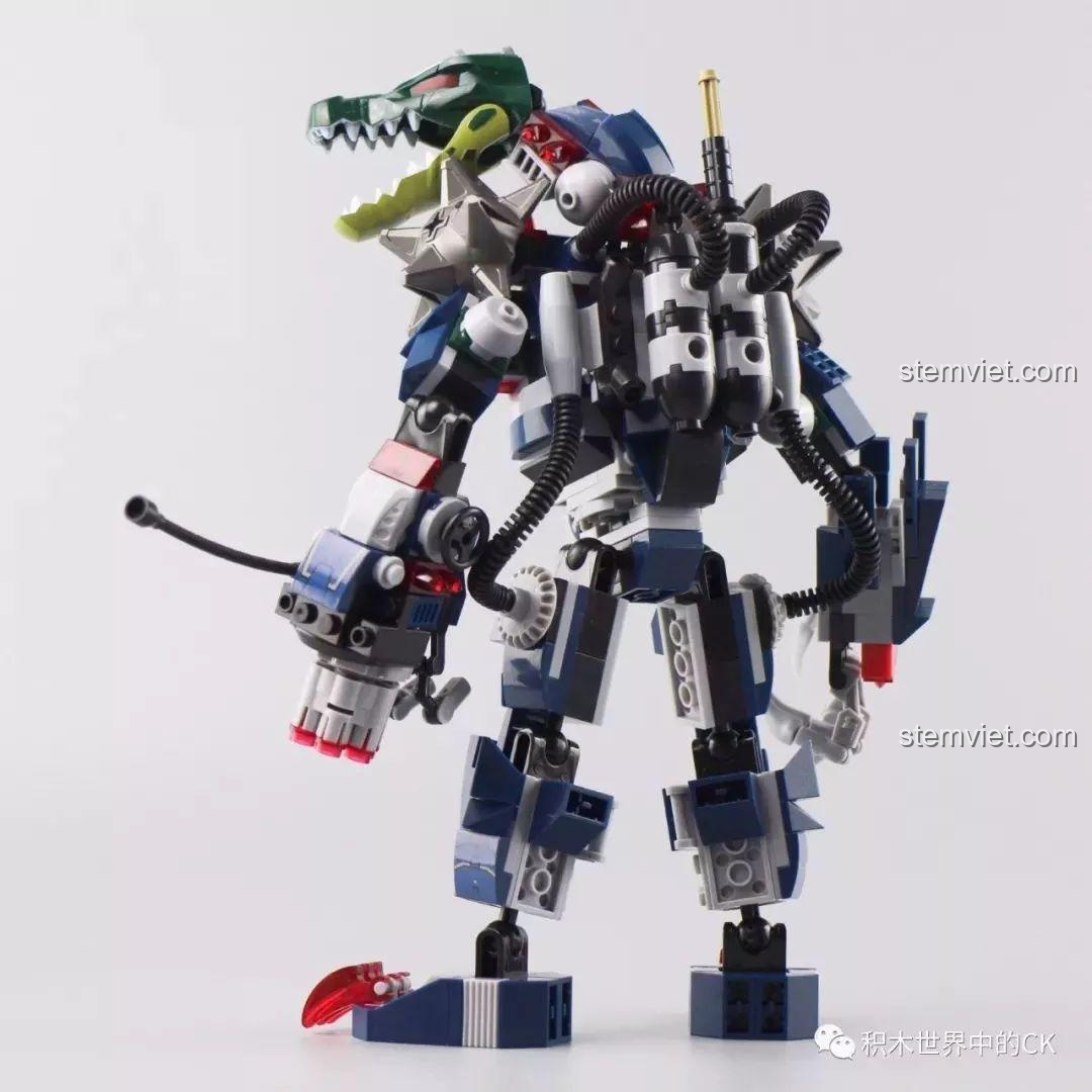 Robot Mecha Cá Sấu Cuồng Chiến trong tư thế bước đi mạnh mẽ, khoe các khớp linh hoạt.