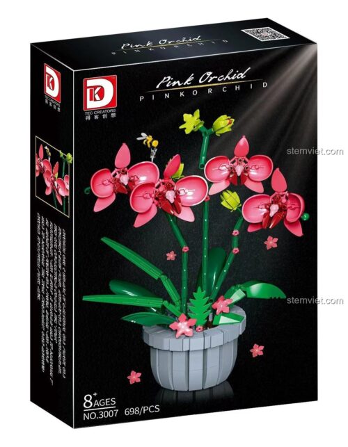 Bộ lắp ghép Hoa Lan Hồ Điệp Hồng TEC Creators 3007 màu hồng xanh lá trên nền trắng, đồ chơi mô hình cho bé gái 8 tuổi giá tốt