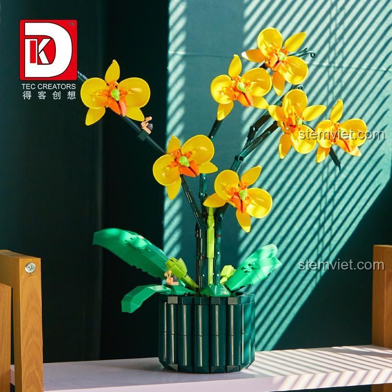 Hoa Lan Hồ Điệp Vàng TEC Creators trang trí kệ sách, đồ chơi mô hình hoa lan sắc vàng rực rỡ, món quà ý nghĩa