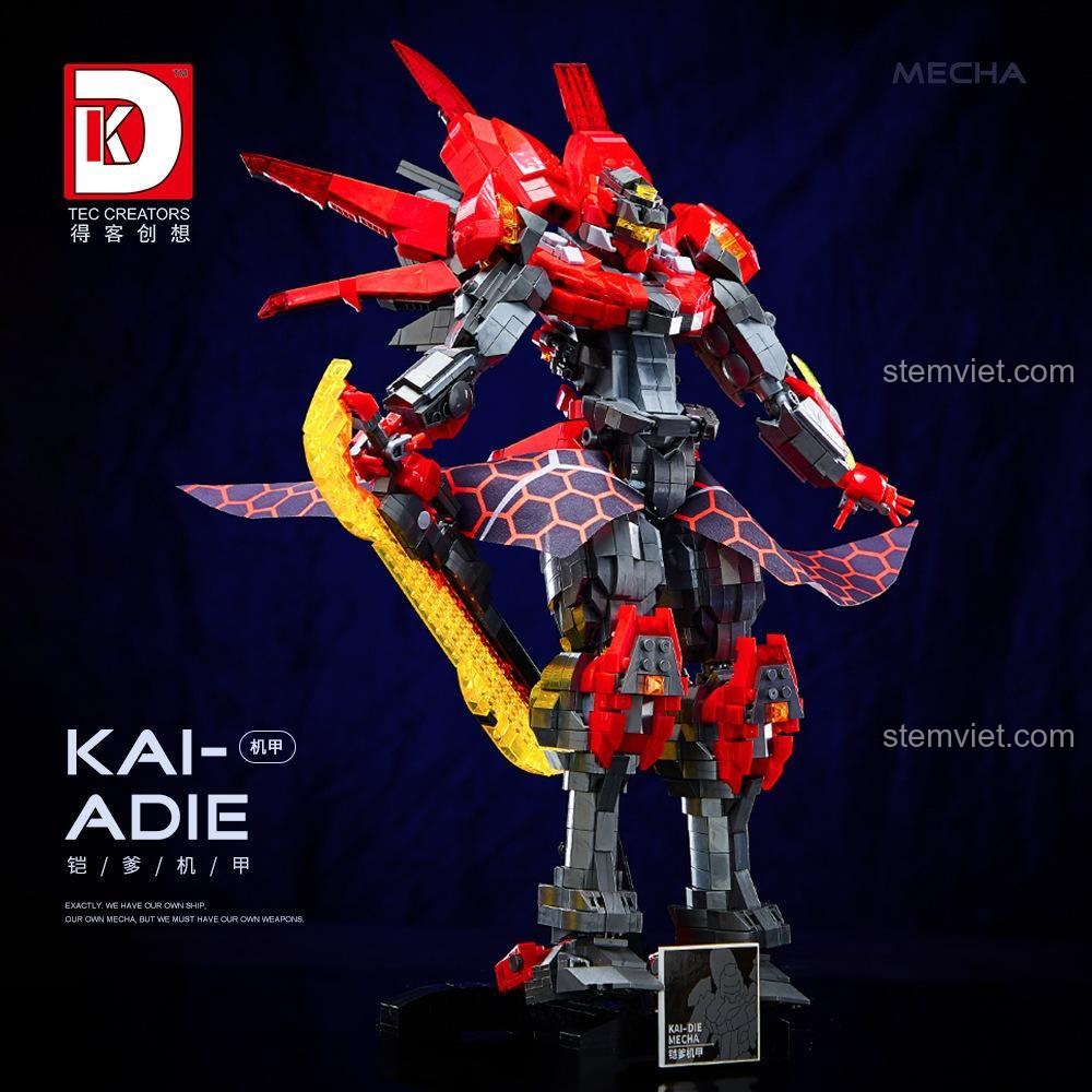 Tư thế phòng thủ của Mecha Khải từ bộ đồ chơi lắp ráp 5006, sẵn sàng cho mọi trận chiến.