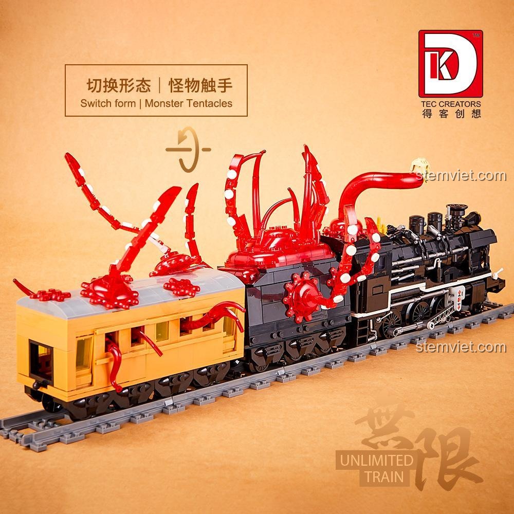 Mô hình Tàu Hỏa Quỷ Diệt Chi Nhẫn 0017 với khả năng chuyển đổi hình dạng, xúc tu quỷ độc đáo, đồ chơi sáng tạo cho bé trai.