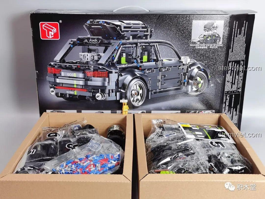 Ảnh review thể hiện kích thước của mô hình Audi RS6 Avant TGL T5023 được in trên hộp.