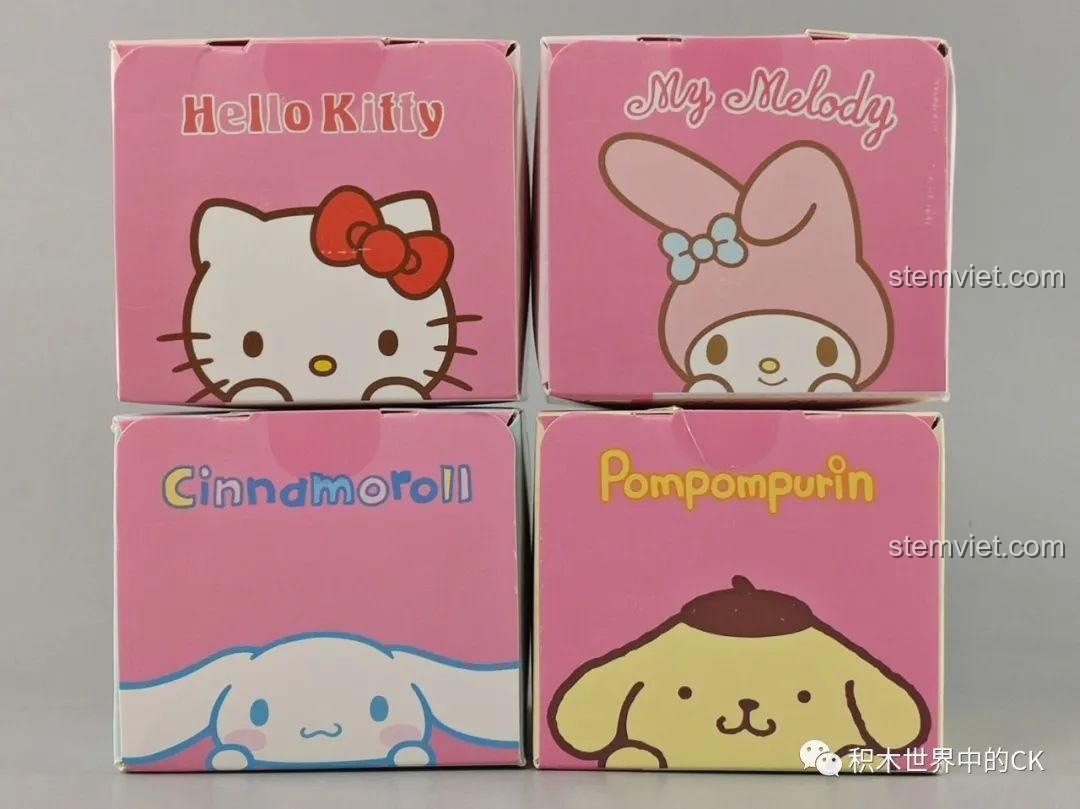 Thiết kế mặt trên của bốn hộp đồ chơi Keeppley Sanrio, phù hợp làm quà tặng cho bé gái.