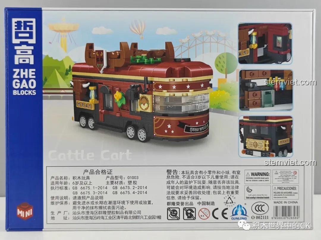 Mặt sau hộp đồ chơi lắp ráp Zhe Gao Xe Lòng Bò Đường Phố 01003, thông tin sản phẩm
