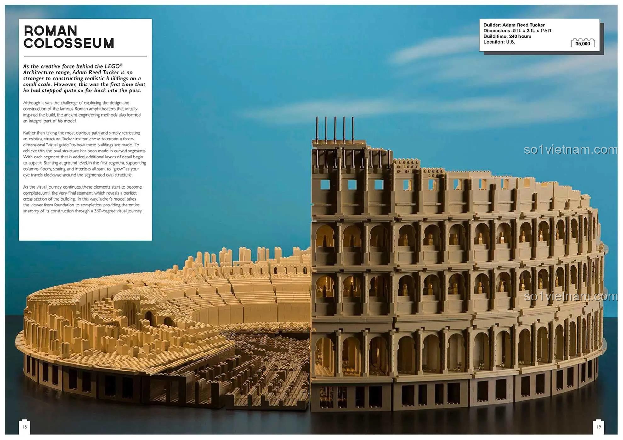 Sách mô hình LEGO Thunder Bay Press ISBN9781684121663 giới thiệu công trình Đấu trường La Mã Roman Colosseum được xây dựng từ gạch LEGO®, chi tiết cao, đáng tiền.