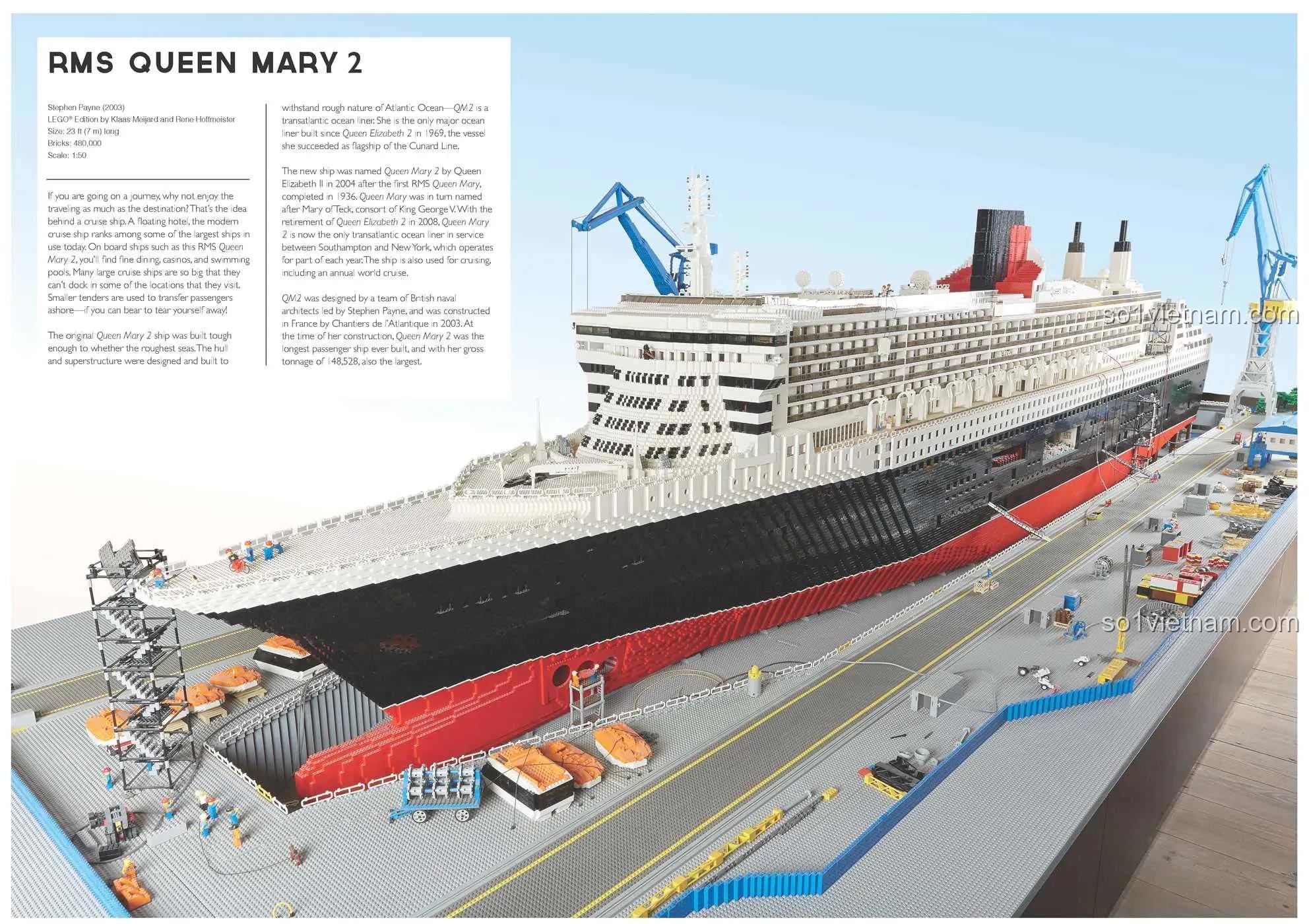 Sách đồ chơi Thunder Bay Press ISBN9781684121663 trưng bày mô hình tàu RMS Queen Mary 2 bằng LEGO®, chi tiết tinh xảo, chất lượng cao, phù hợp cho cả con trai và con gái 12 tuổi.