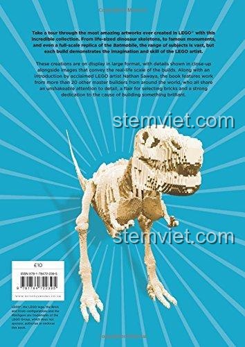 Bìa sau sách tham khảo ISBN9781784722395, hình bộ xương khủng long T-Rex bằng LEGO® trên nền xanh.