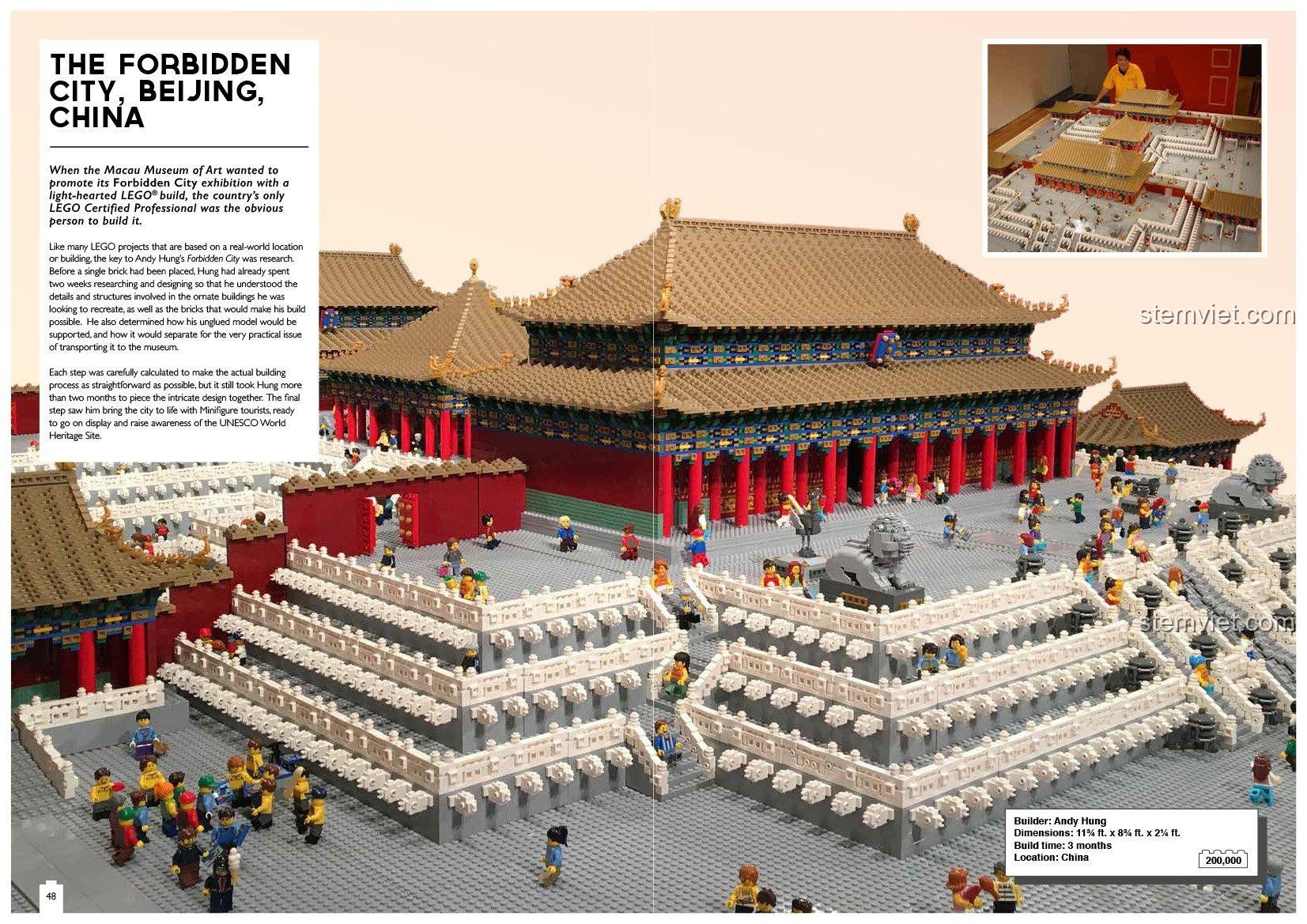 Trang sách Tuyển tập mô hình LEGO® đẹp ISBN9781784722395 giới thiệu mô hình Tử Cấm Thành, Bắc Kinh.