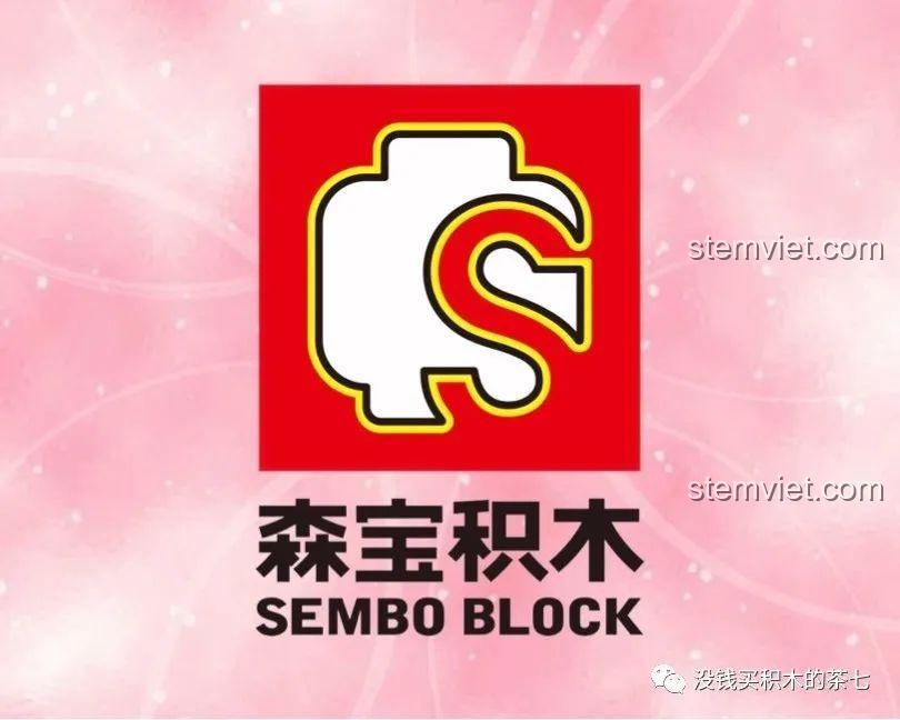 Logo thương hiệu SEMBO BLOCK trên nền hồng lấp lánh, giới thiệu bộ đồ chơi xếp hình Lâu Đài Công Chúa Ánh Sáng.