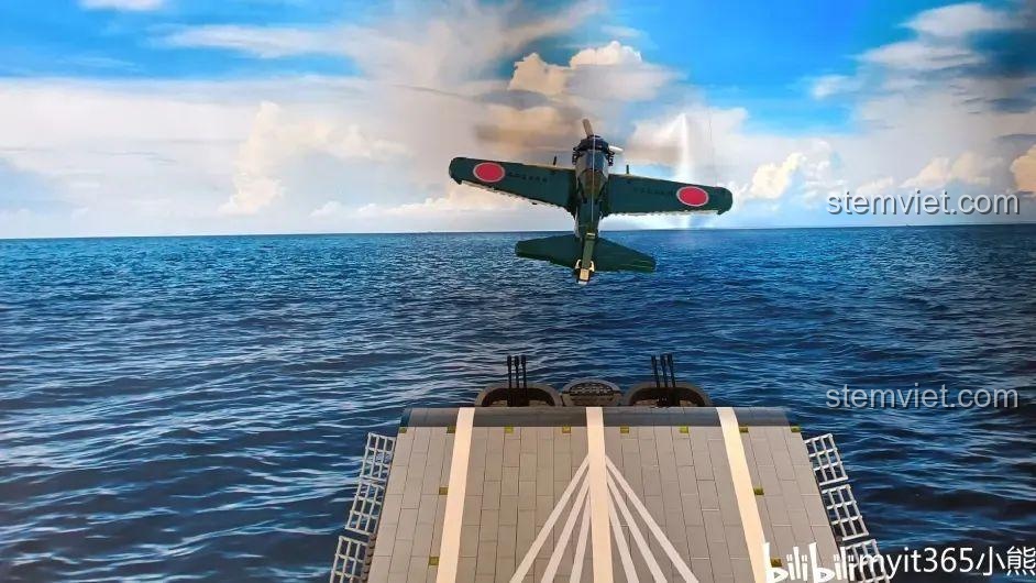 Đồ chơi xây dựng Tiêm kích hạm A6M Zero M38B1108 đang cất cánh từ sa bàn tàu sân bay MOC.
