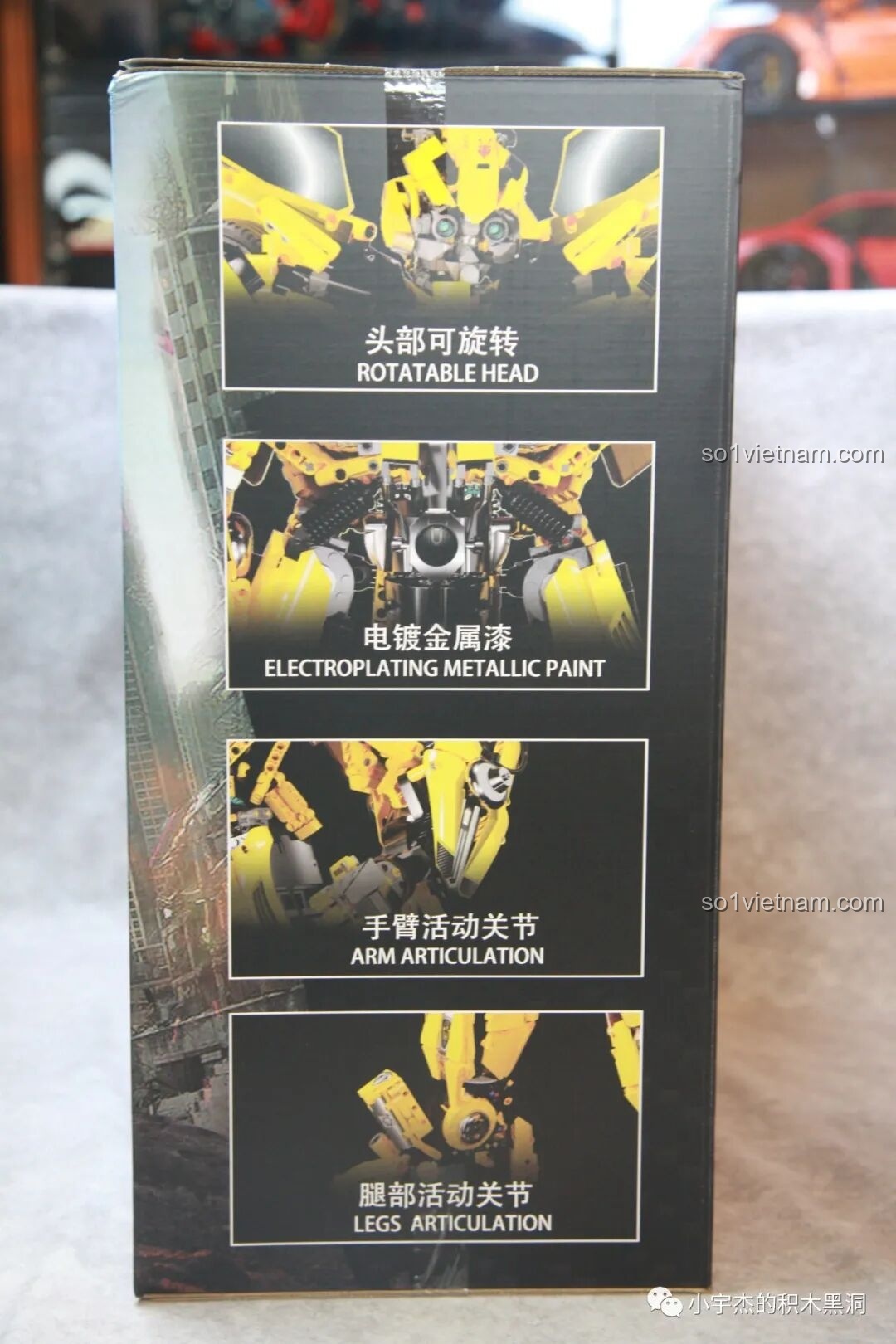 Các tính năng nổi bật của bộ xếp hình DJ-Rambo Man Bumblebee K-BOX như đầu xoay, sơn kim loại, khớp tay chân linh hoạt.