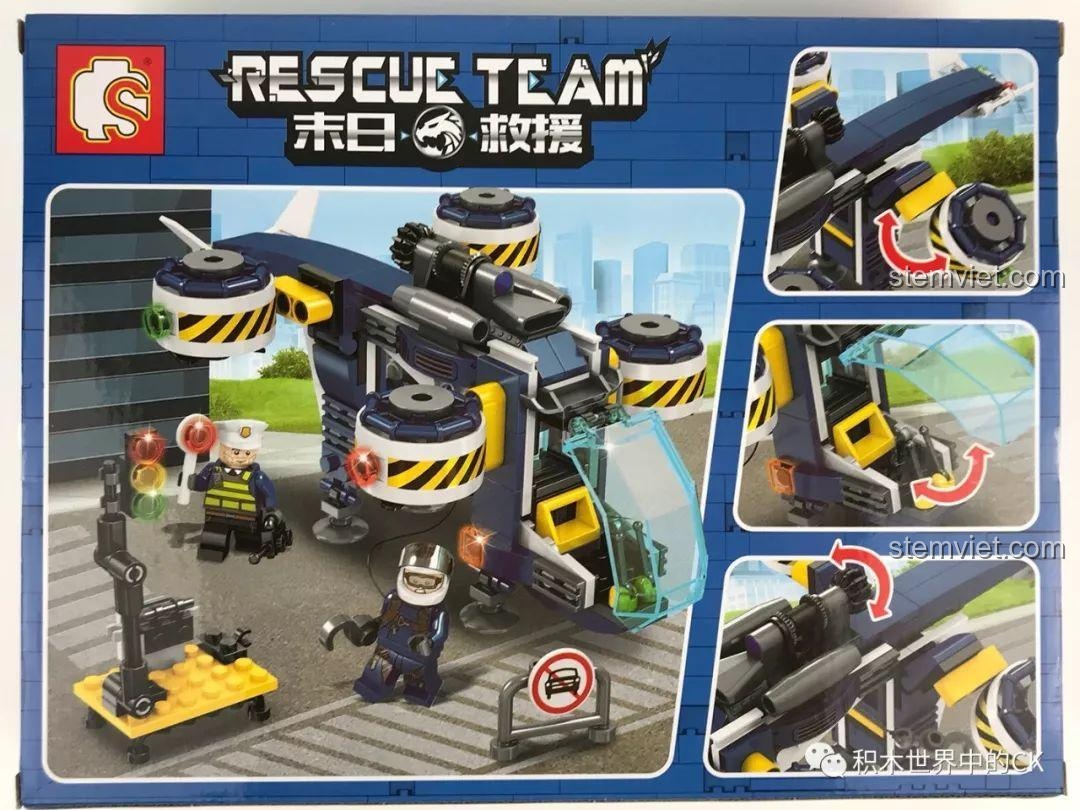 Mặt sau hộp bộ lắp ráp Sembo SD9510 hiển thị các chi tiết và tính năng nổi bật của máy bay và phụ kiện đi kèm.