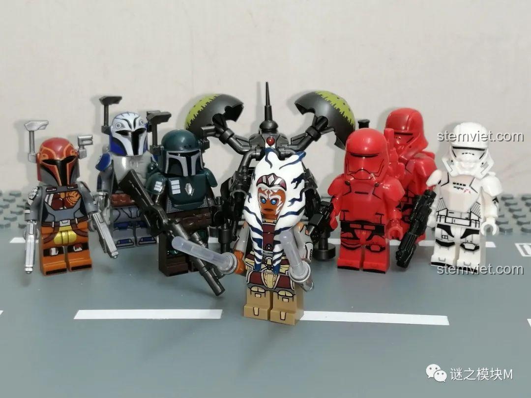 Tổng hợp các minifigure Star Wars KT1045, kèm thông điệp kêu gọi hành động.