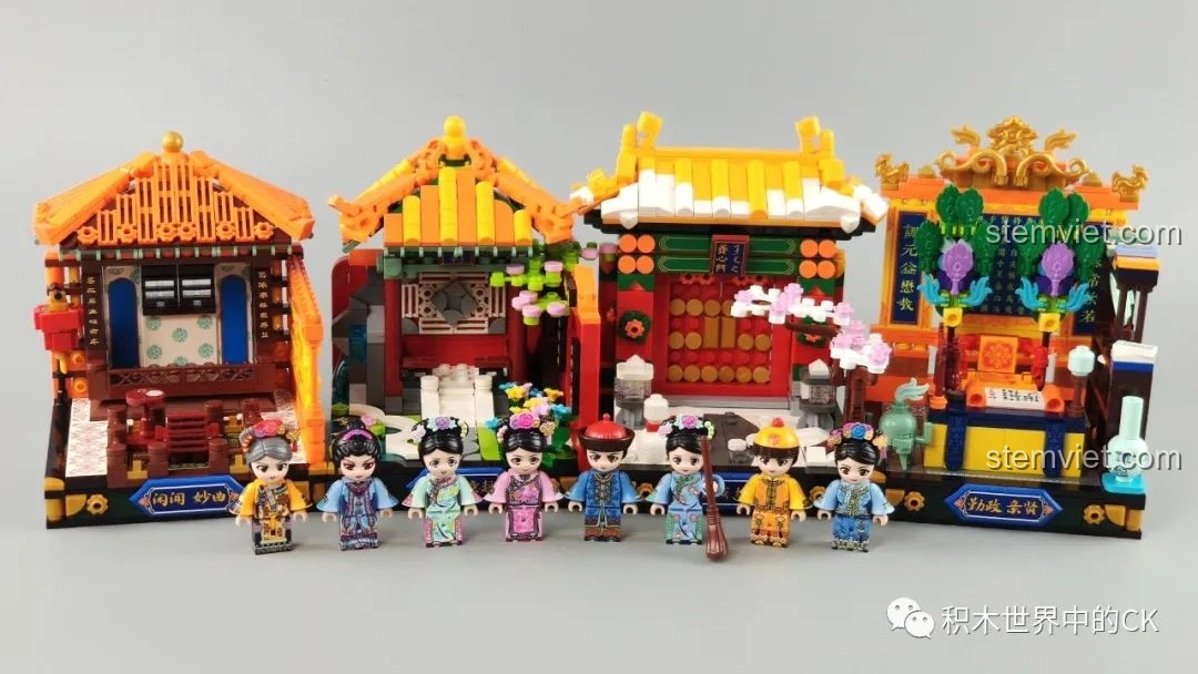 Tổng thể 4 bộ lắp ghép Keeppley Cố Cung khi được trưng bày cùng nhau, tạo nên cảnh quan hoàng gia hoành tráng.