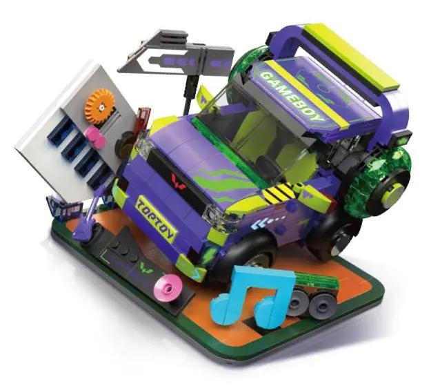 Bộ đồ chơi lắp ráp xe hơi Wuling MiniEV Game Boy màu tím phong cách Game Boy, có cửa xe mở được, dành cho bé 6 tuổi