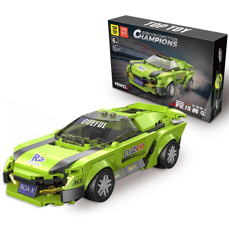 Hộp và mô hình bộ lắp ráp xe đua tốc độ TOP TOY 28002 FAST Racing Pacemaker màu xanh lá. Đồ chơi cho bé trai 6 tuổi, giá rẻ.