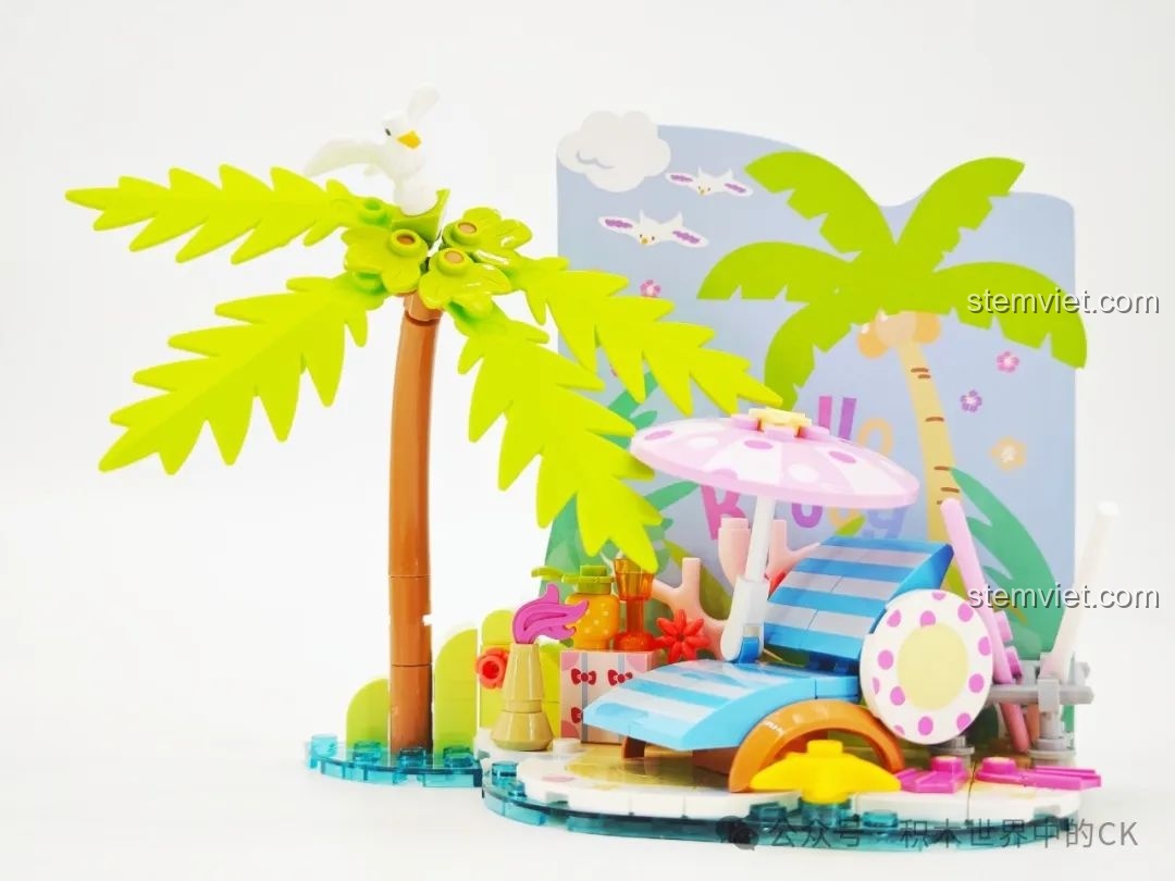 Tổng hợp 4 minifigure Hello Kitty phiên bản da nâu từ các bộ TC2322-TC2325 của series Hello Kitty Bãi Biển.