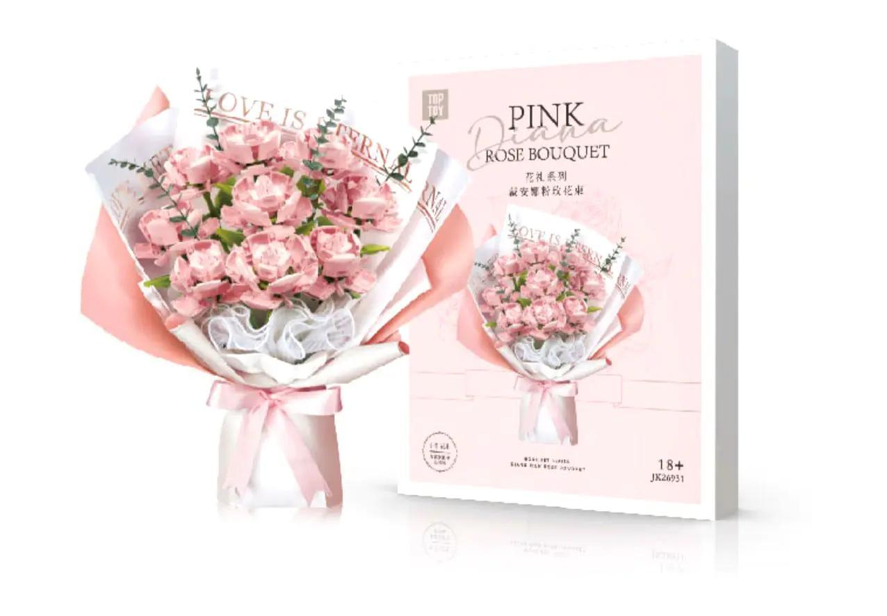 TOP TOY JK26931 Bó hoa hồng Diana hồng, Hoa hồng lắp ghép, Quà tặng hoa, Hoa trang trí, 18+, Con gái