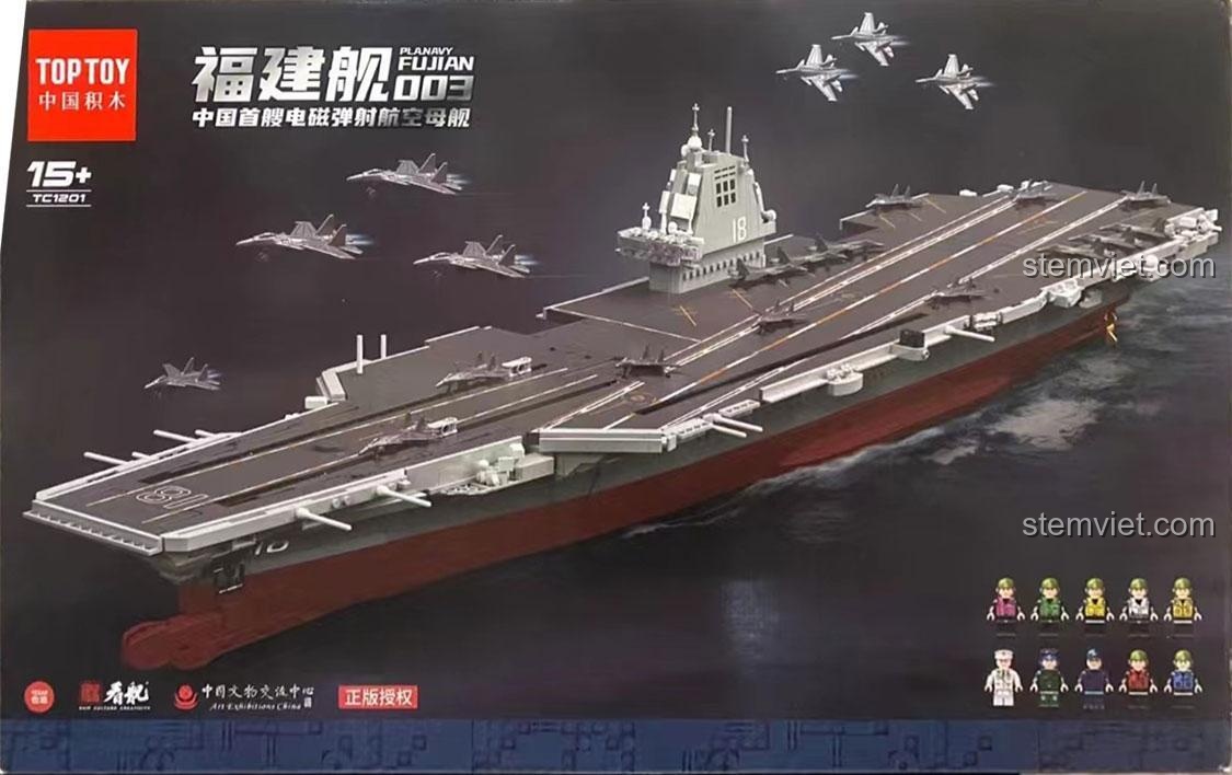 Hộp đồ chơi lắp ghép Tàu sân bay Phúc Kiến TOP TOY TC1201, mô hình quân sự cho bé trai 15 tuổi, chất liệu ABS an toàn.