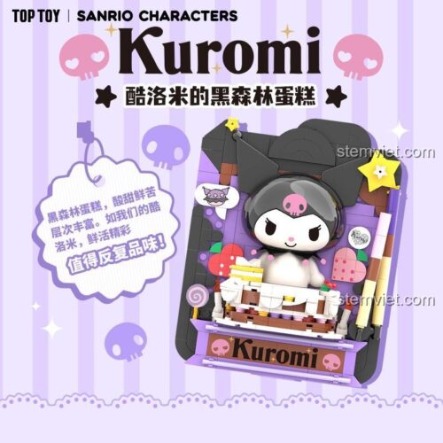 Hộp sản phẩm bộ xếp hình TOP TOY TC1503 Kuromi Bánh Kem Rừng Đen, đồ chơi mô hình cho bé gái 8 tuổi, chất lượng cao.