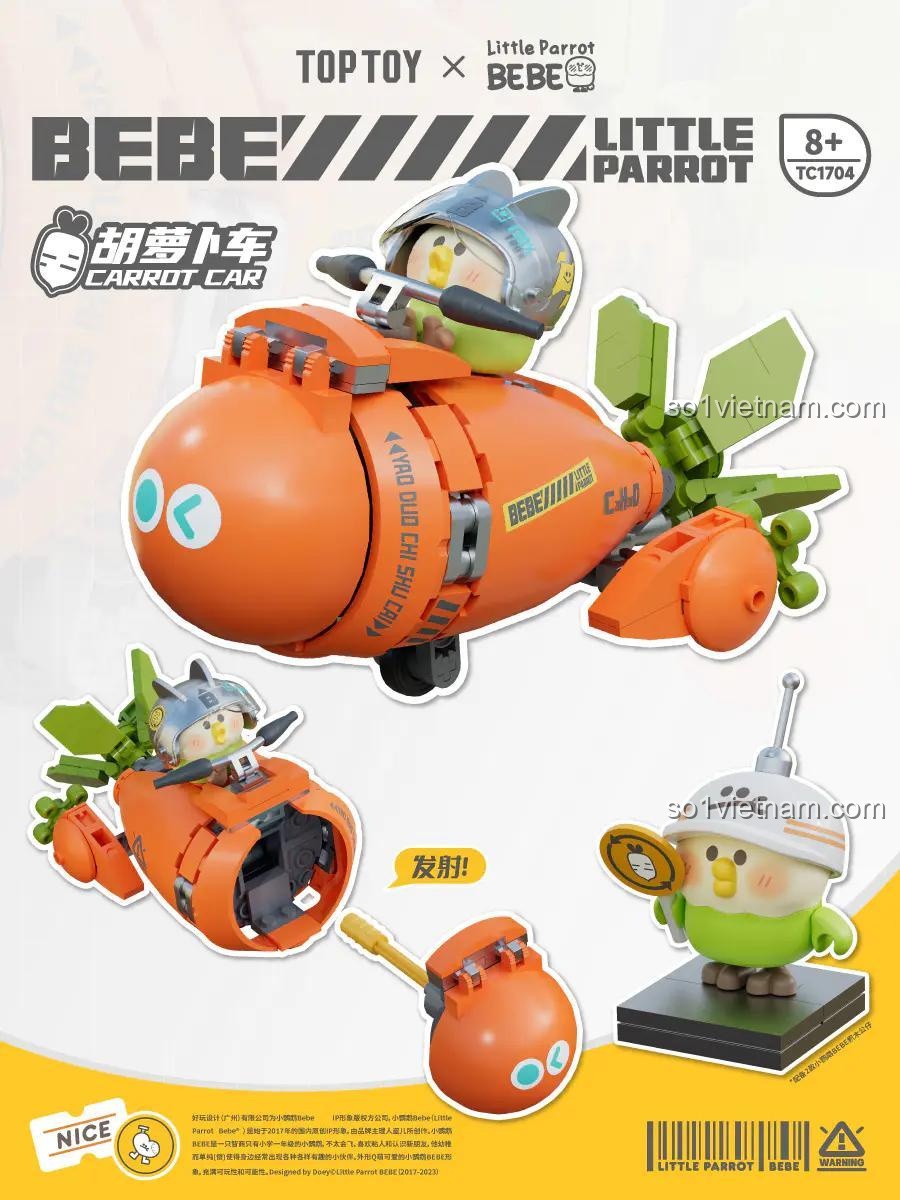 bộ lắp ghép Xe Cà Rốt của Vẹt BEBE TOP TOY TC1704, đồ chơi lắp ráp cho bé trai 8 tuổi, giá tốt