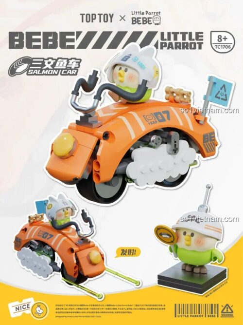 Hộp sản phẩm bộ đồ chơi mô hình TOP TOY TC1706 Xe Cá Hồi BEBE, thiết kế Q-version độc đáo, đồ chơi lắp ghép cho bé trai bé gái 8 tuổi, giá rẻ