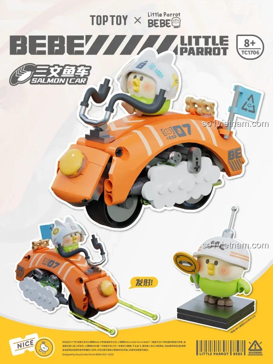 Hộp sản phẩm bộ đồ chơi mô hình TOP TOY TC1706 Xe Cá Hồi BEBE, thiết kế Q-version độc đáo, đồ chơi lắp ghép cho bé trai bé gái 8 tuổi, giá rẻ