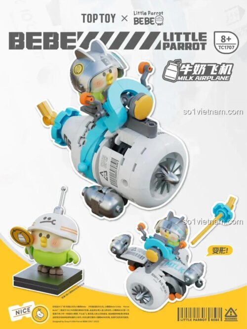 Hộp bộ lắp ghép đồ chơi mô hình TOP TOY TC1707 Máy Bay Vẹt Con BEBE, thiết kế độc đáo, phát hành 2023.