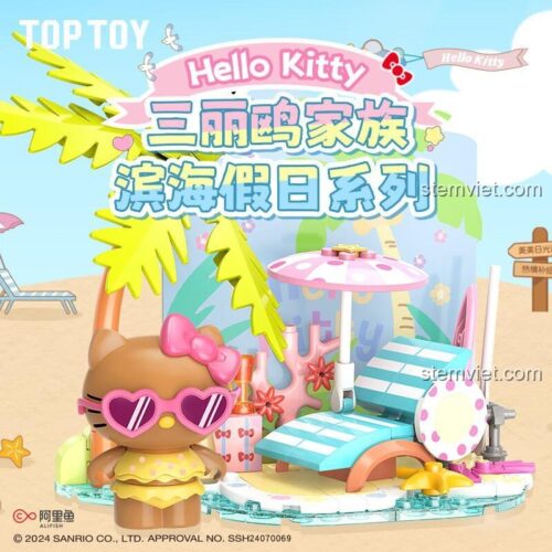 Hộp bộ lắp ghép TOP TOY TC2322 Hello Kitty Bãi Biển, chủ đề kỳ nghỉ biển xinh đẹp, đồ chơi cho bé gái 8 tuổi