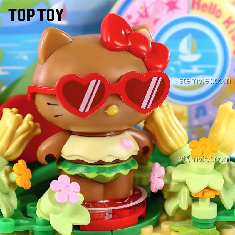 Hello Kitty Nghỉ Hè TOP TOY TC2324, chi tiết mô hình Hello Kitty Bãi Biển với kính râm trái tim, phù hợp bé gái 8 tuổi.
