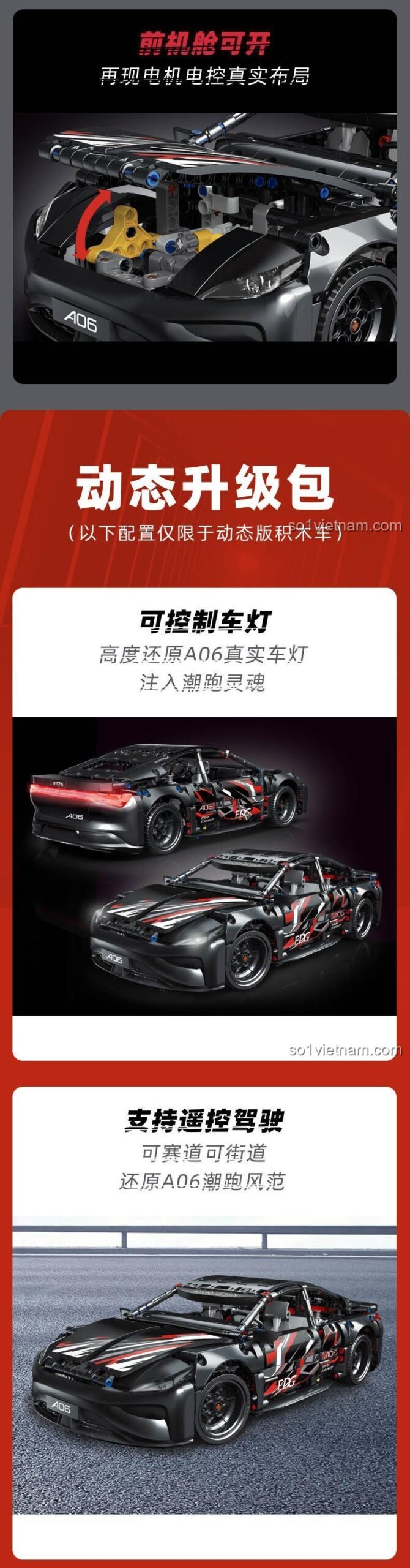 Gói nâng cấp động cơ cho bộ lắp ráp Siêu Xe Điện Thể Thao Hycan A06 Performance, bao gồm đèn LED và điều khiển từ xa.