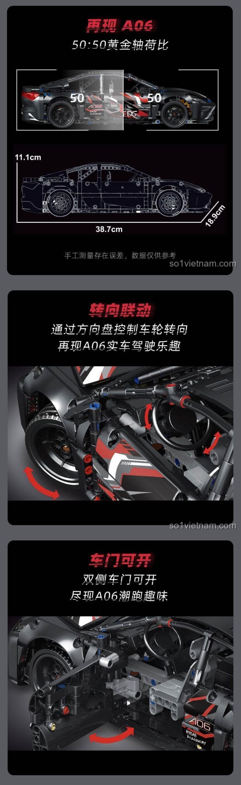 Kích thước và các tính năng như vô lăng xoay bánh, cửa mở của đồ chơi mô hình TOP TOY YC-DZ022.