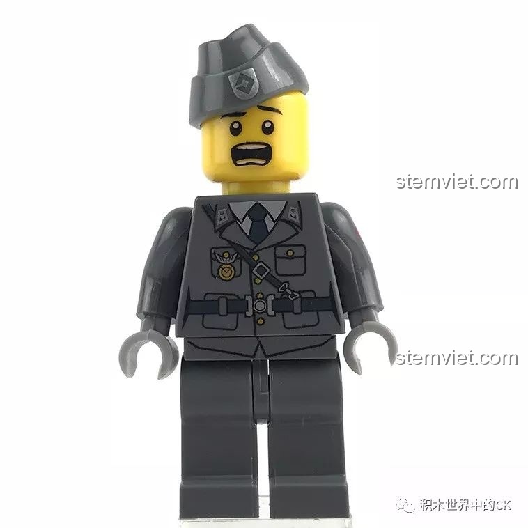 Minifigure Lính quân đội trong bộ Enlighten 1708, với trang phục màu xám và biểu cảm nghiêm nghị.