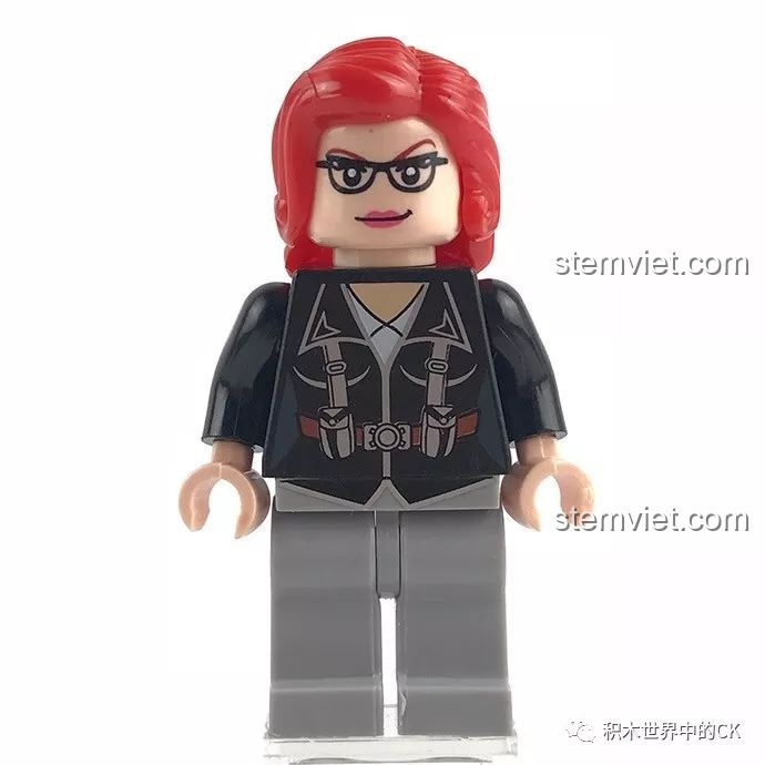 Minifigure Nữ điệp viên tóc đỏ trong bộ Enlighten 1708, với mái tóc đặc biệt và trang phục điệp viên.