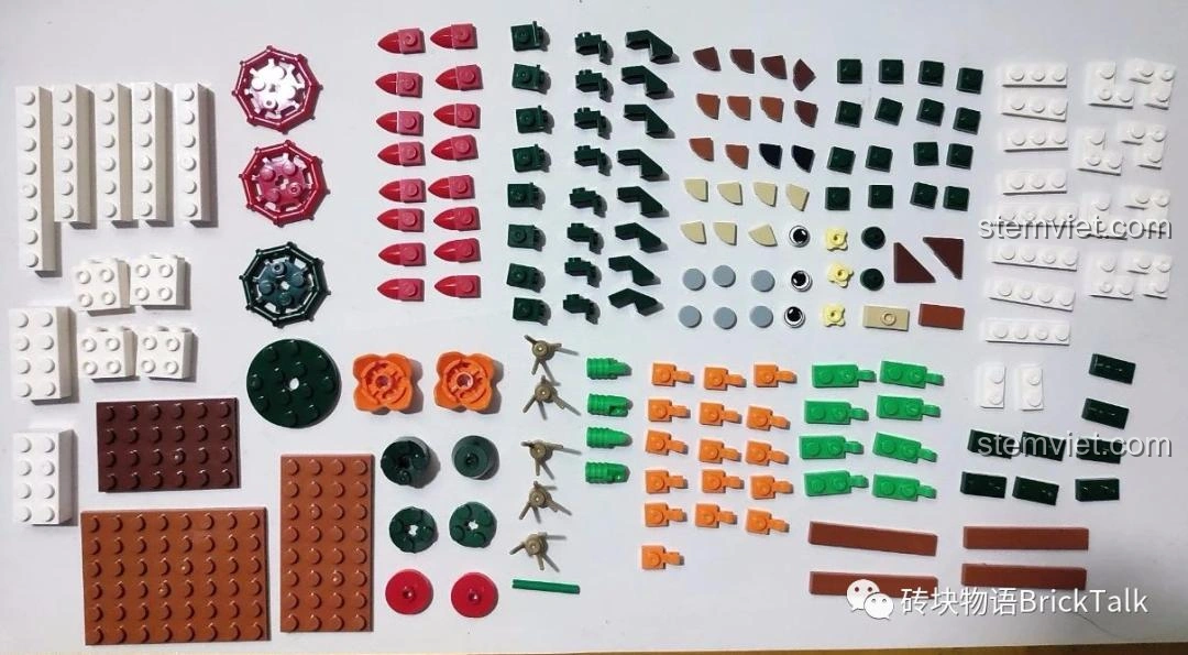 Các mảnh ghép của Forange 8304 Mô hình Hoa Xương Rồng được sắp xếp gọn gàng, màu sắc tươi sáng và chất lượng nhựa cao cấp.