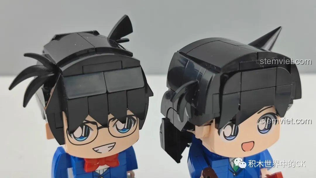 Cận cảnh khuôn mặt đồ chơi mô hình Keeppley K20701 Edogawa Conan và Ran Mori, trải nghiệm Keeppley K20701 Thám tử Conan.