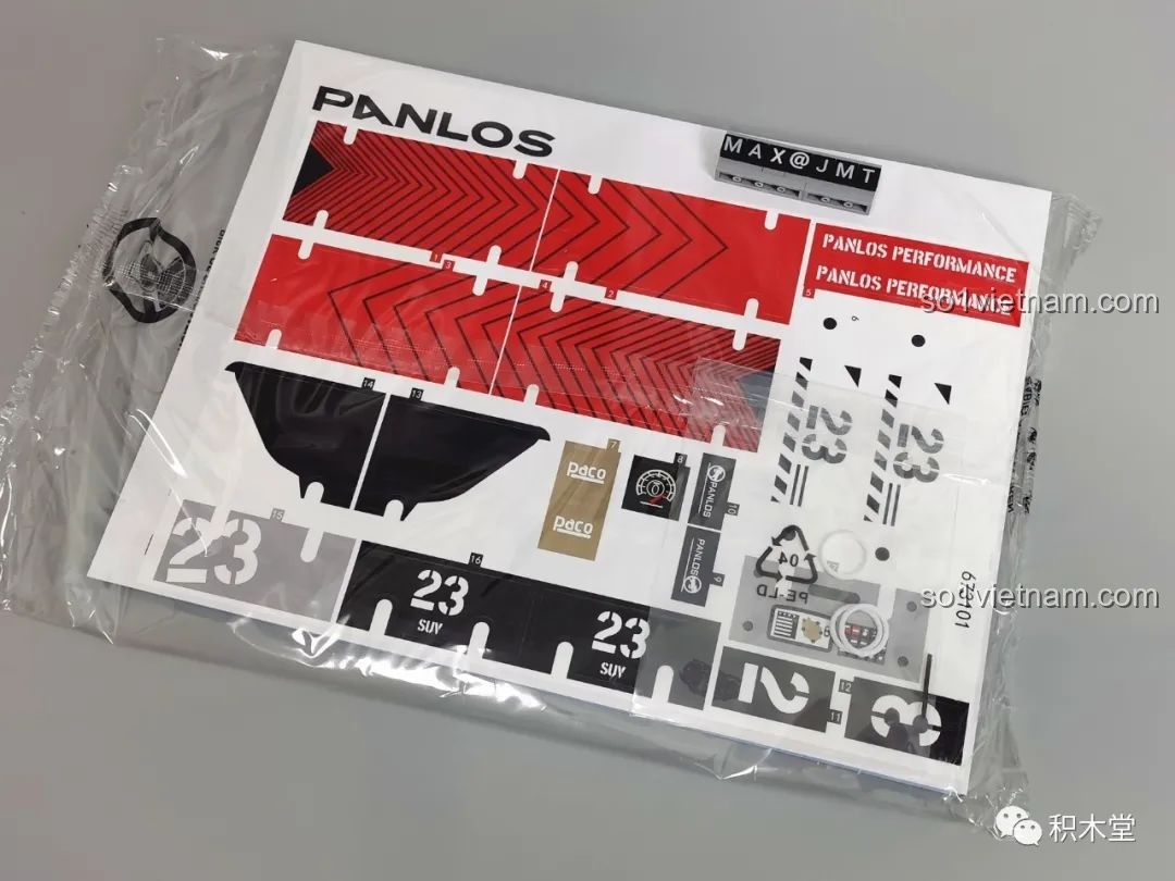 Bộ sticker đi kèm với sách hướng dẫn của PanlosBrick 673101 Ford Bronco Xe Địa Hình, dùng để trang trí cho mô hình.