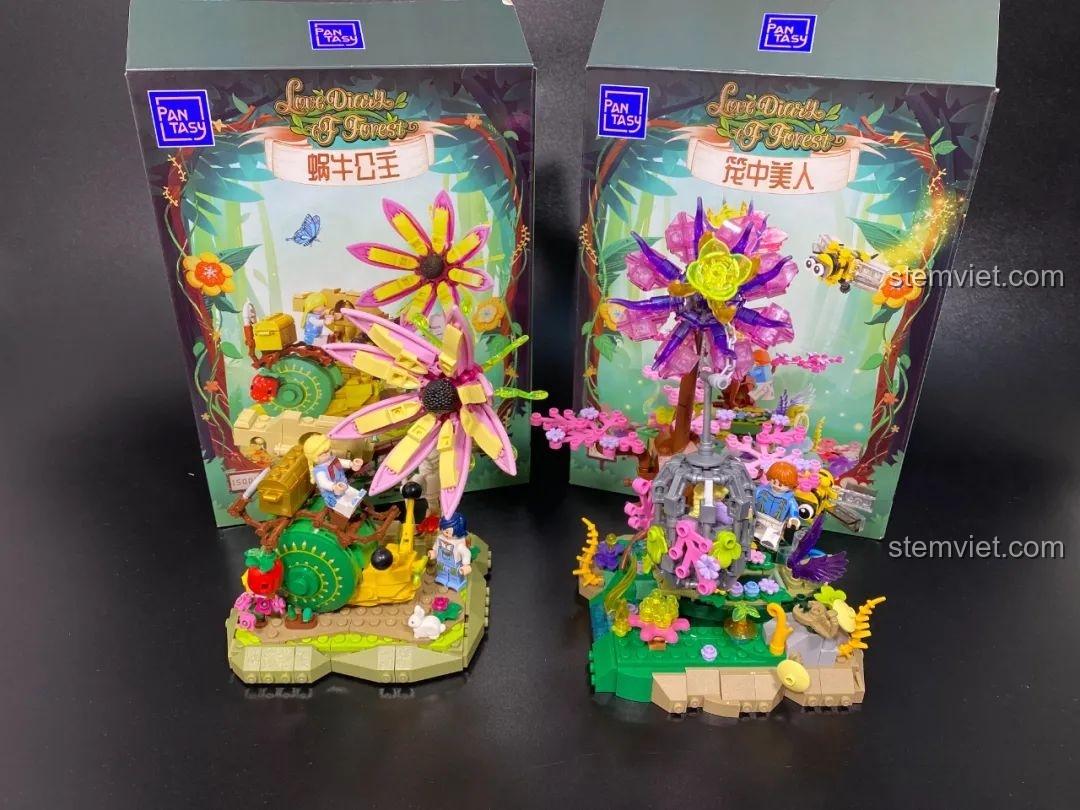 Hai bộ đồ chơi lắp ráp Pantasy 15002 và 15003 cùng hộp, trải nghiệm bộ lắp ghép Pantasy Fantasy Forest