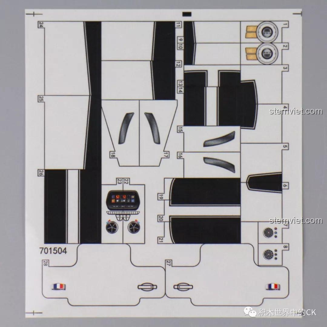 Tờ sticker đi kèm bộ lắp ráp Mô hình Bumblebee 701504 cho bé trai 6+ với các chi tiết trang trí xe.