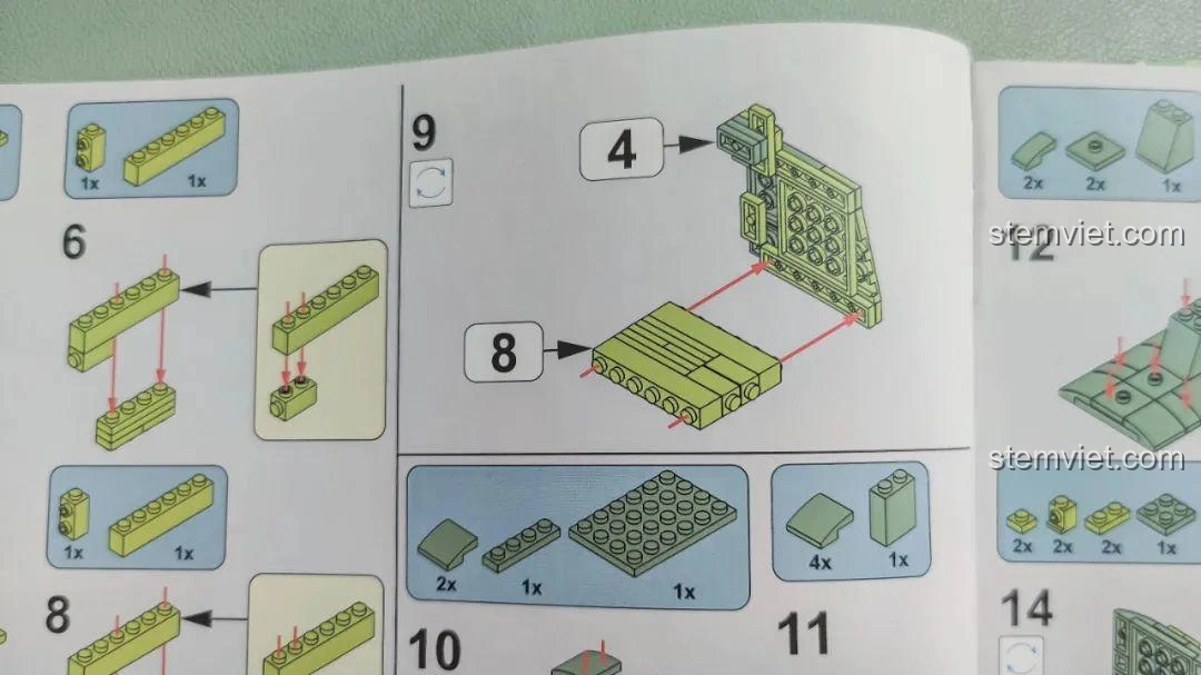 Một trang hướng dẫn lắp ráp chi tiết của bộ đồ chơi Khủng long Bạo Chúa Ăn Vặt JAKI JK5102, các bước rõ ràng.