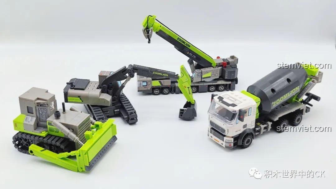 Trọn bộ 4 mô hình xe công trình SEMBO x Zoomlion, món quà tuyệt vời cho bé trai yêu thích lắp ráp.