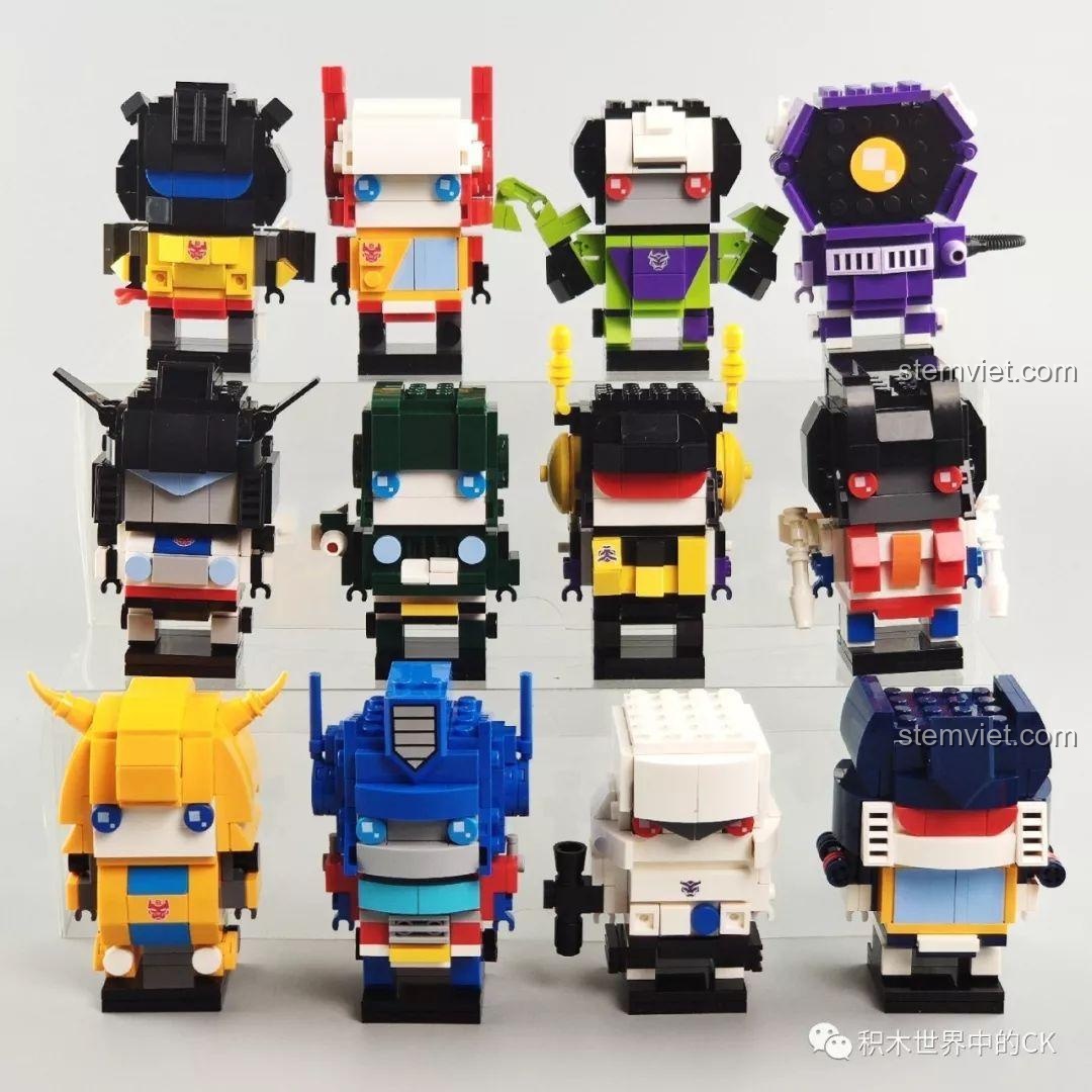 Góc nhìn khác của bộ sưu tập 12 mô hình JiSi Cute Doll Transformers, thể hiện sự đa dạng và hấp dẫn khi trưng bày.