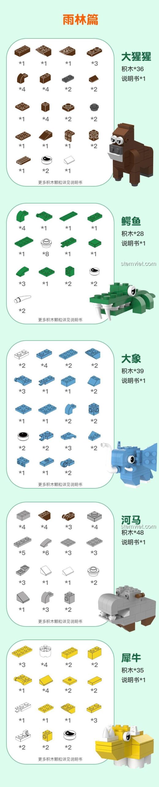 Chi tiết lắp ráp bộ xếp hình TD-PS-001, đồ chơi xây dựng TD PS001 động vật rừng mưa, giúp bé phát triển trí tuệ, chất lượng cao.