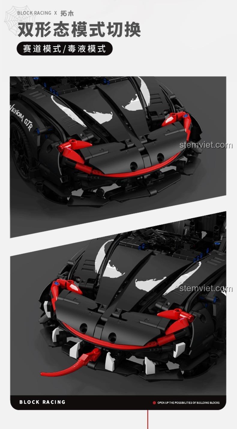 Bộ lắp ghép T2002 Tuomu Siêu xe đua Venom GTR, chuyển đổi chế độ đua và Venom, đồ chơi mô hình cho bé trai