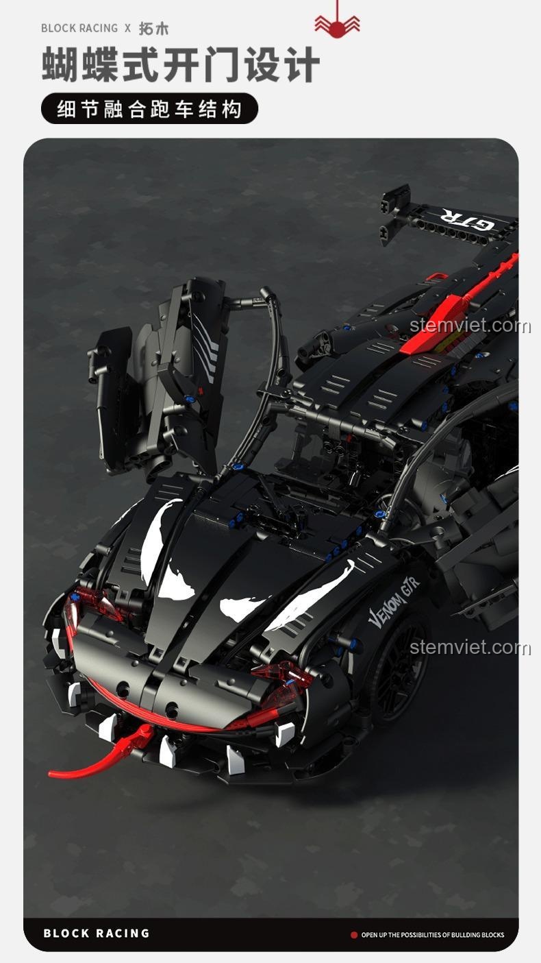 Đồ chơi mô hình Tuomu T2002 Siêu xe đua Venom GTR, cửa mở kiểu cánh bướm độc đáo, bộ lắp ráp 2203 chi tiết