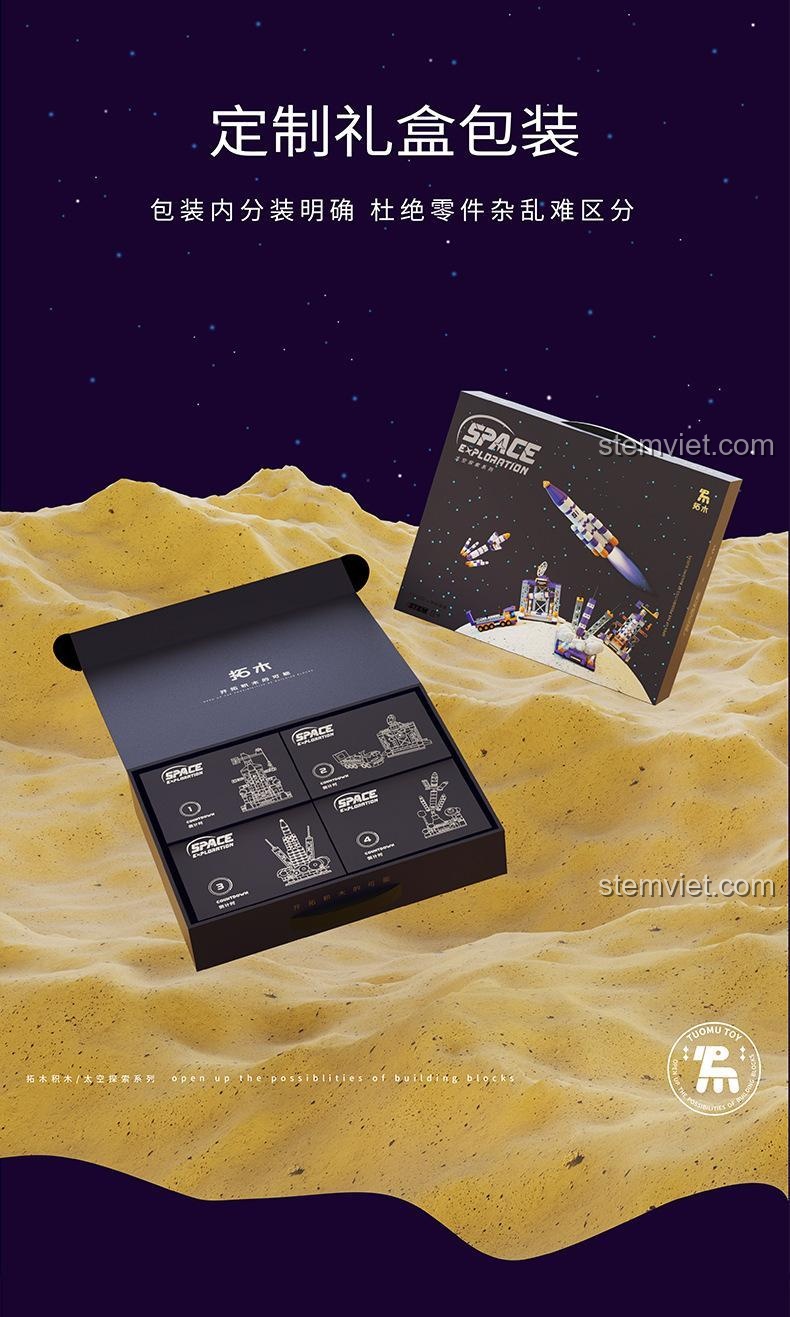Hộp quà tặng cao cấp của bộ đồ chơi Tuomu T5001, bộ lắp ghép không gian, lý tưởng cho bé trai 6 tuổi.