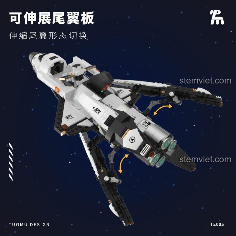 Tính năng đặc biệt của Bộ lắp ráp T5005: cánh có thể mở rộng/thu gọn, đồ chơi lắp ráp phi thuyền không gian