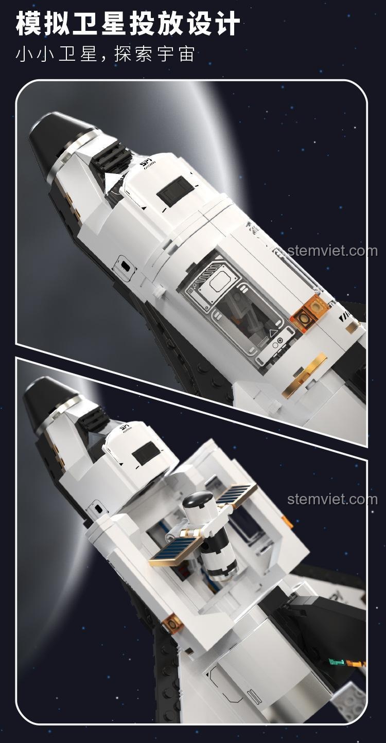 Tính năng phóng vệ tinh mô phỏng của Tàu con thoi vũ trụ Tuomu, đồ chơi mô hình tàu vũ trụ, kích thích khám phá không gian