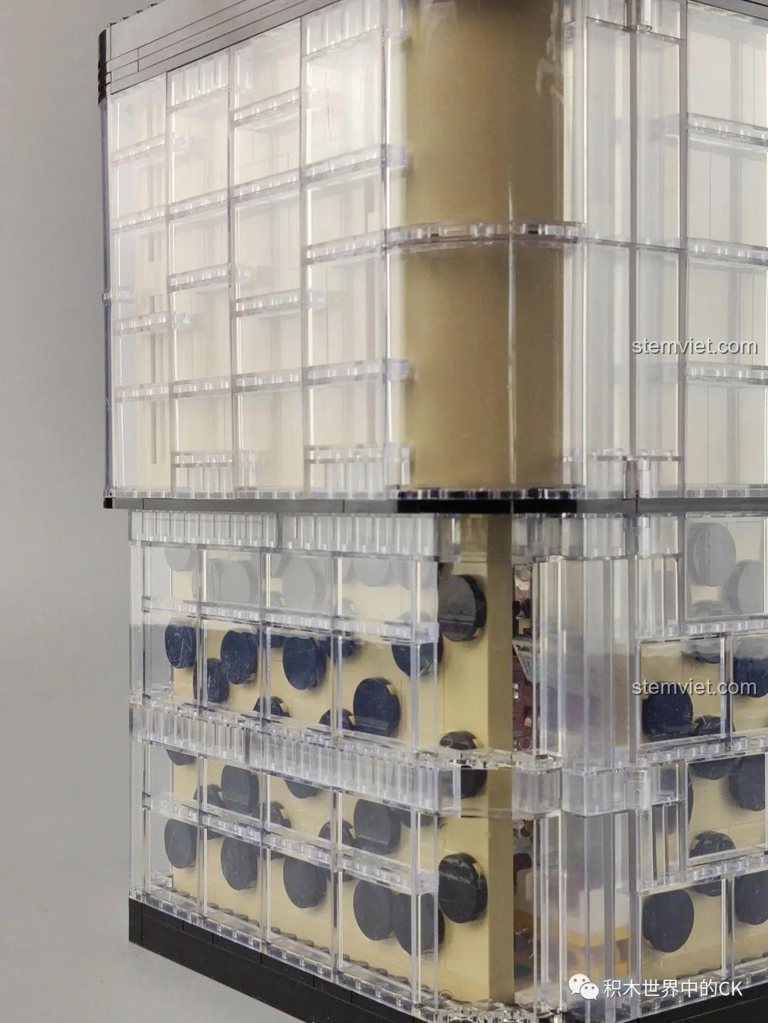 Cận cảnh các bức tường trong suốt của mô hình Cửa hàng trà sữa JIAZHI SY 5209 từ một góc khác.