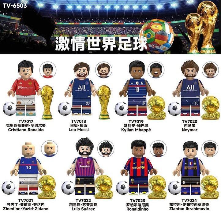 Bộ đồ chơi cầu thủ bóng đá TV-6503, bộ 8 minifigure ngôi sao bóng đá huyền thoại, đồ chơi mô hình cho bé trai 6 tuổi, giá tốt